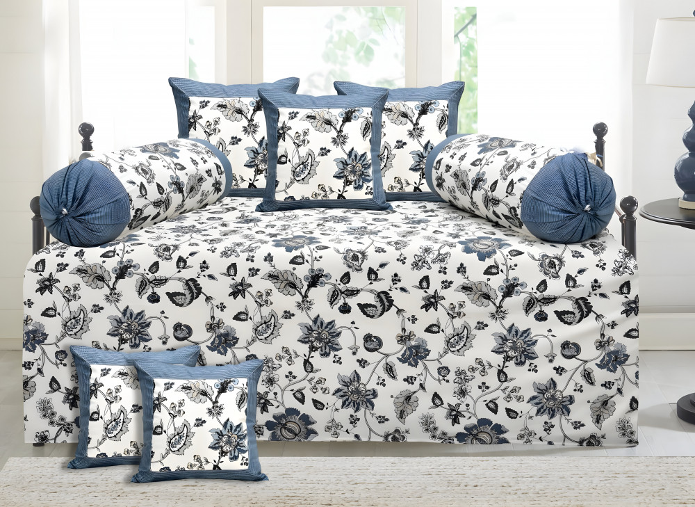 Image of Indigo Garden 8 Pcs Premium Diwan set