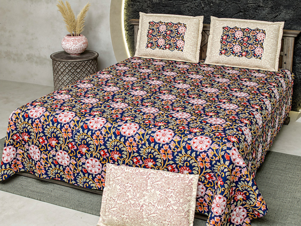 Image of Indigo Garden Pure Cotton Super King Size Bedsheet