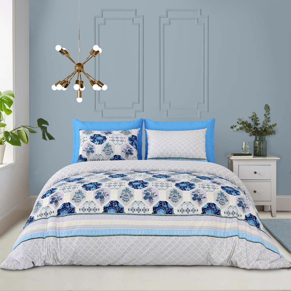 Image of Indigo Hexa Pure Cotton Super King Size Bedsheet