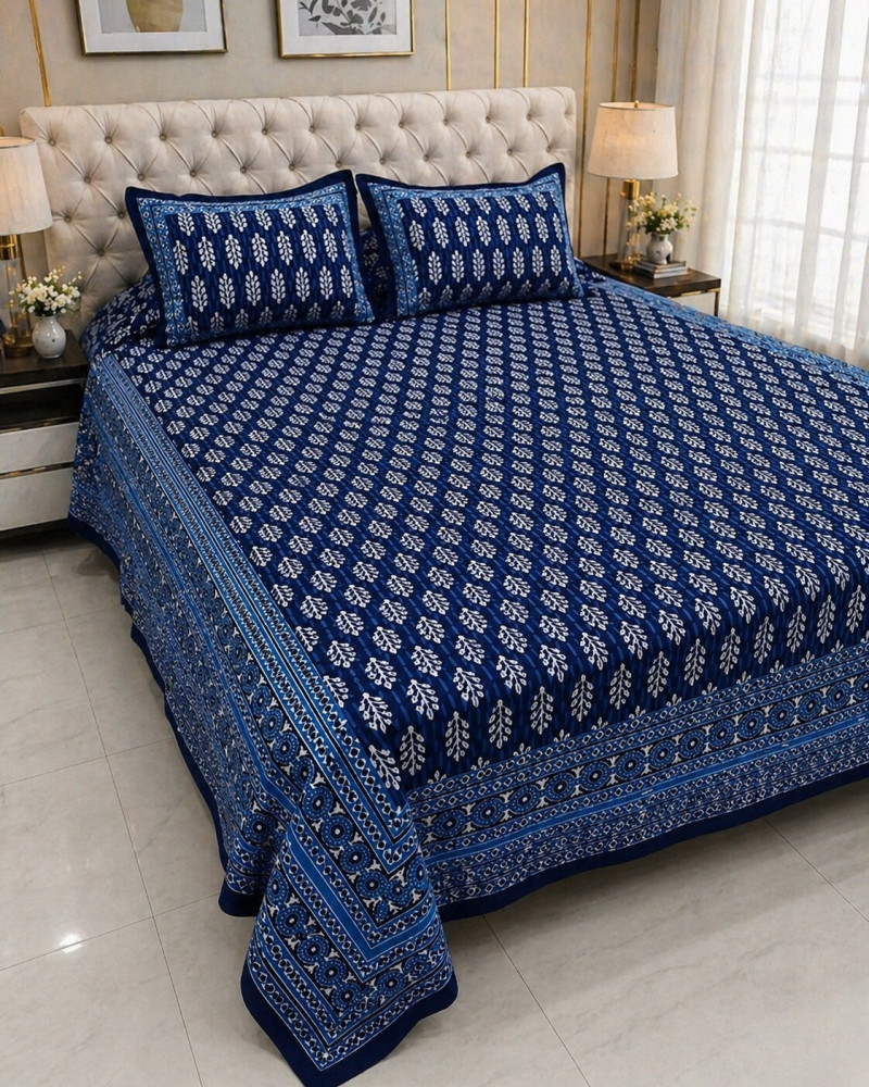 Image of Indigo Leaf Queen Size Bedsheet