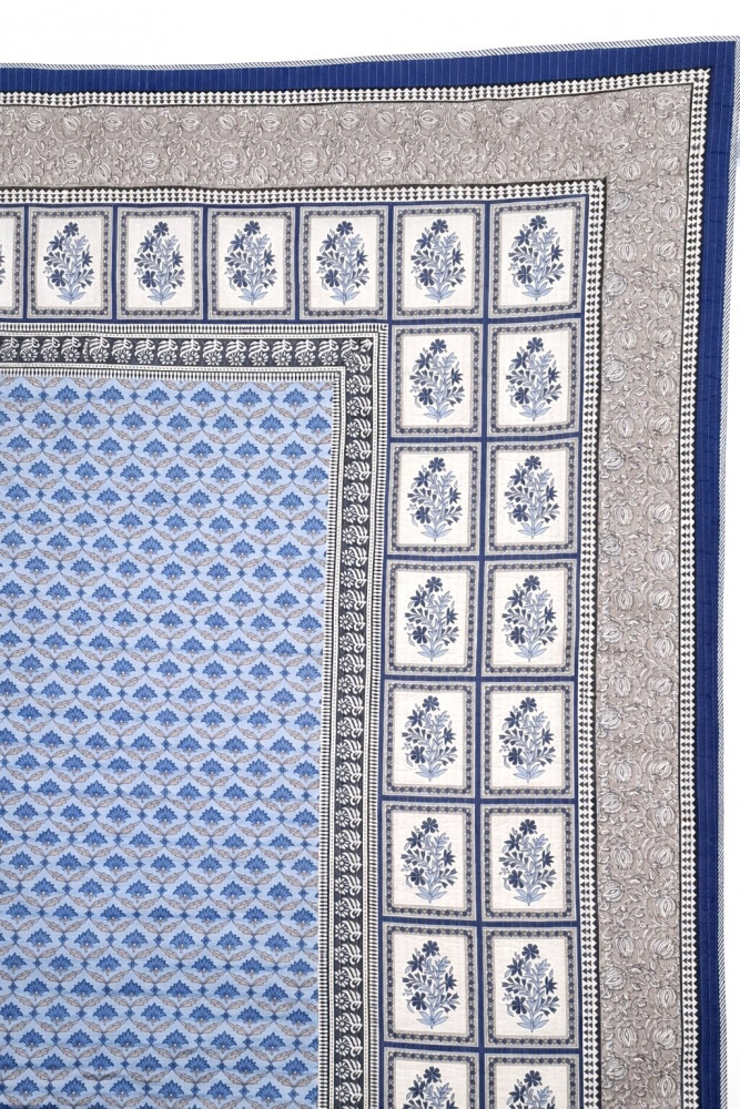 Image of Indigo Patchwork Pure Cotton Quilted Bedcover