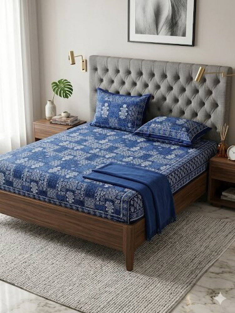 Image of Indigo Patchwork Queen Size Bedsheet