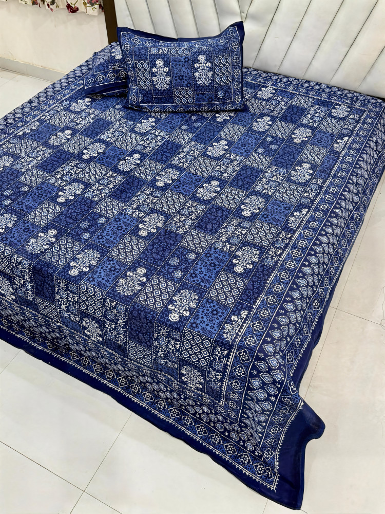 Image of Indigo Patchwork Queen Size Bedsheet