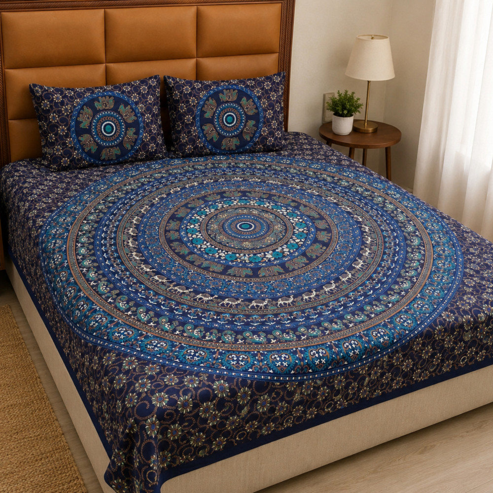 Image of Indraneel Mandala Pure Cotton Queen Size Bedsheet