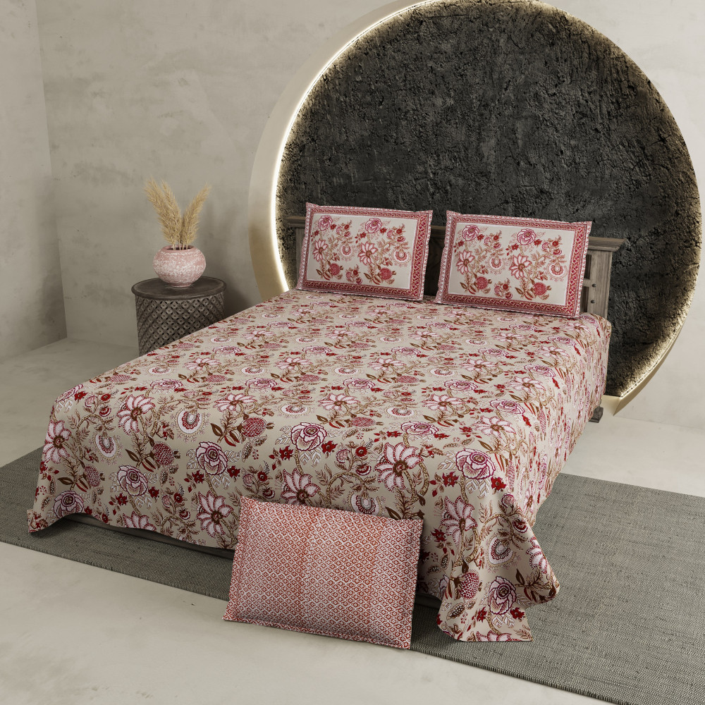 Image of Ivory Blossom Pure Cotton Super King Size Bedsheet
