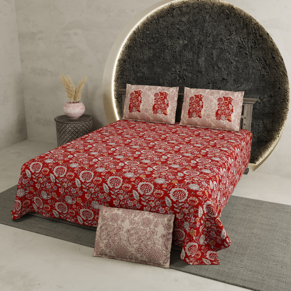 Image of Jaipur Scarlet Pure Cotton Super King Size Bedsheet