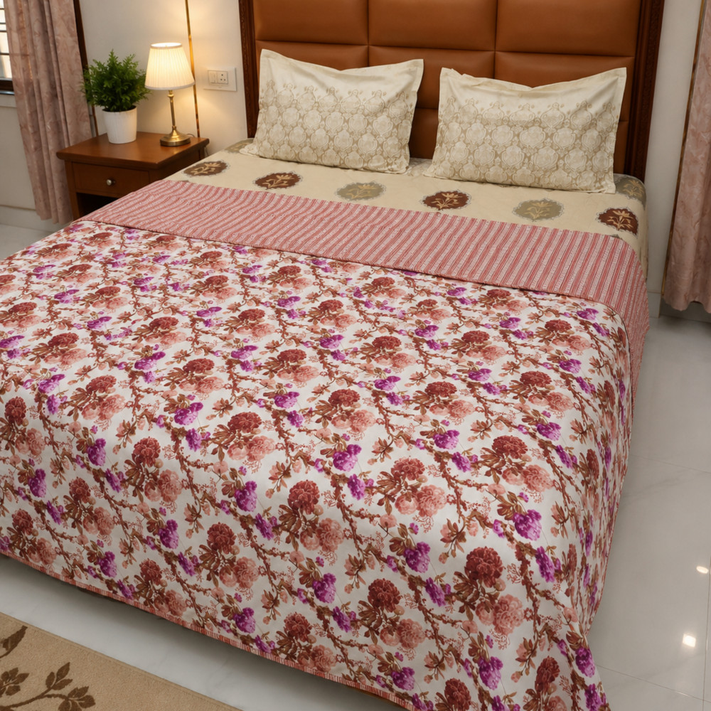 Image of Rosewood Bloom Pure Cotton Reversible Dohar | Double Bed 90x108 inches