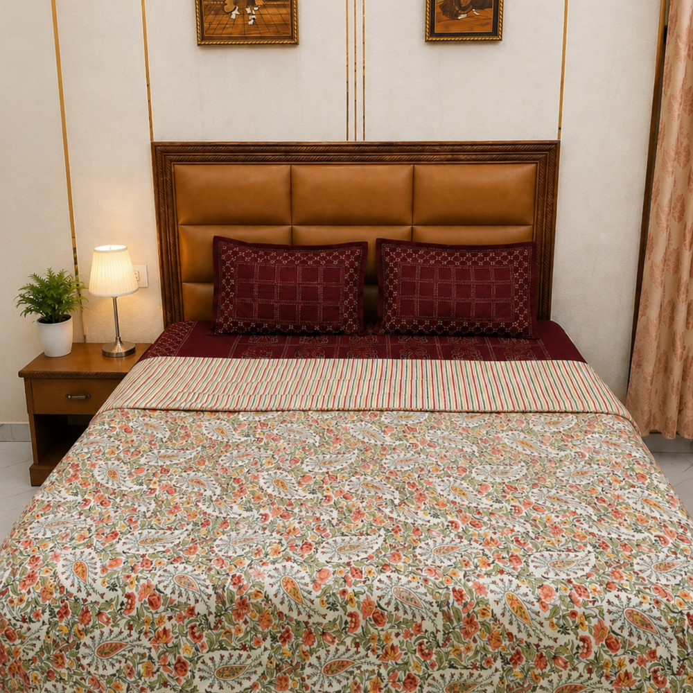 Image of Paisley Garden Pure Cotton Reversible Dohar | Double Bed 90x108 inches