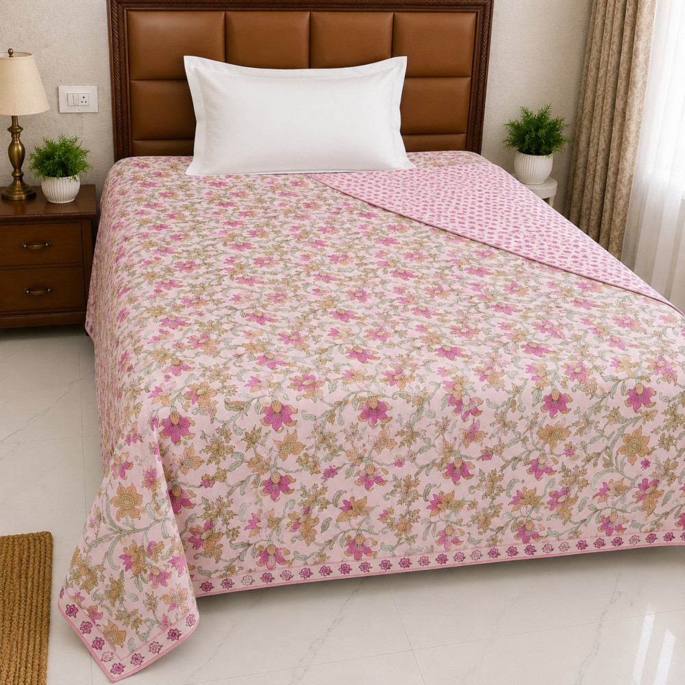 Image of Gulabi Bagh Pure Cotton Reversible Dohar | Single Bed 60 x 90 inches