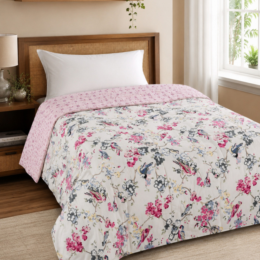 Image of Gulnaar Bird Pure Cotton Reversible Dohar | Single Bed 60 x 90 inches