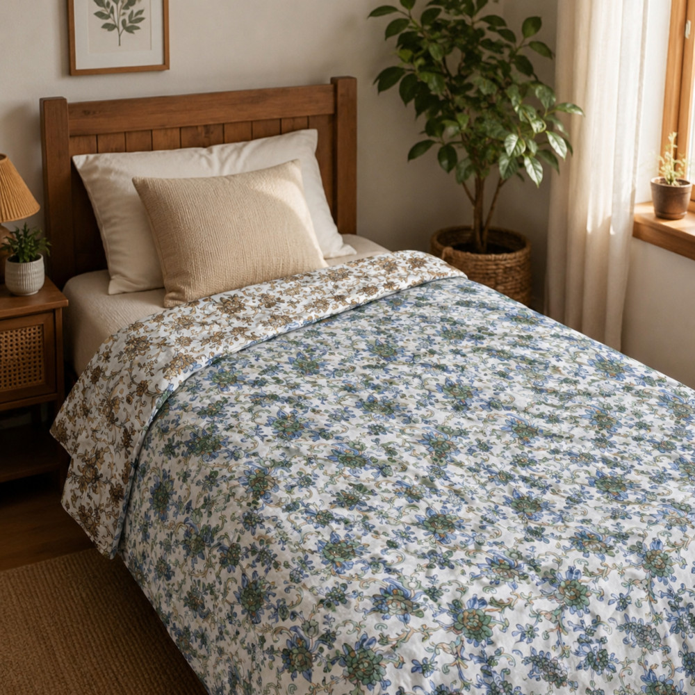 Image of Aqua Jaal Pure Cotton Reversible Dohar | Single Bed 60 x 90 inches