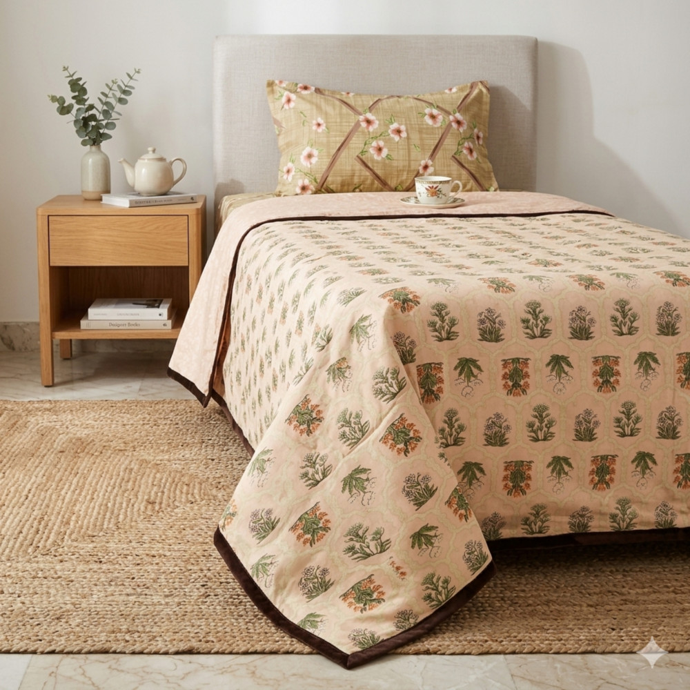 Image of Blush Botanica Pure Cotton Reversible Dohar | Single Bed 60 x 90 inches