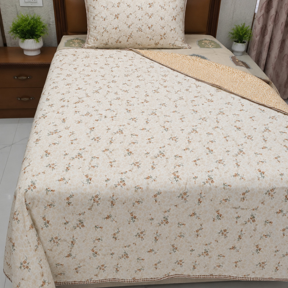 Image of Golden Meadow  Pure Cotton Reversible Dohar | Single Bed 60 x 90 inches