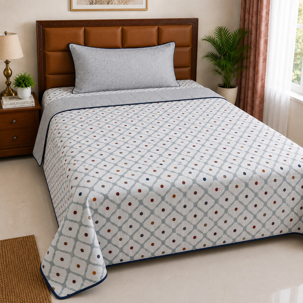 Image of Silver Trellis Pure Cotton Reversible Dohar | Single Bed 60 x 90 inches