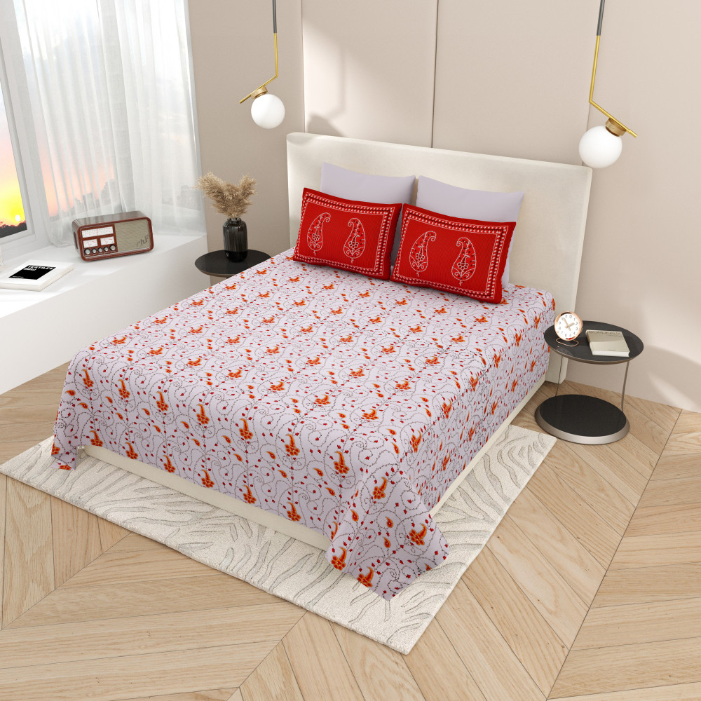 Image of Kashmiri Vine Pure Cotton Super King Size Bedsheet