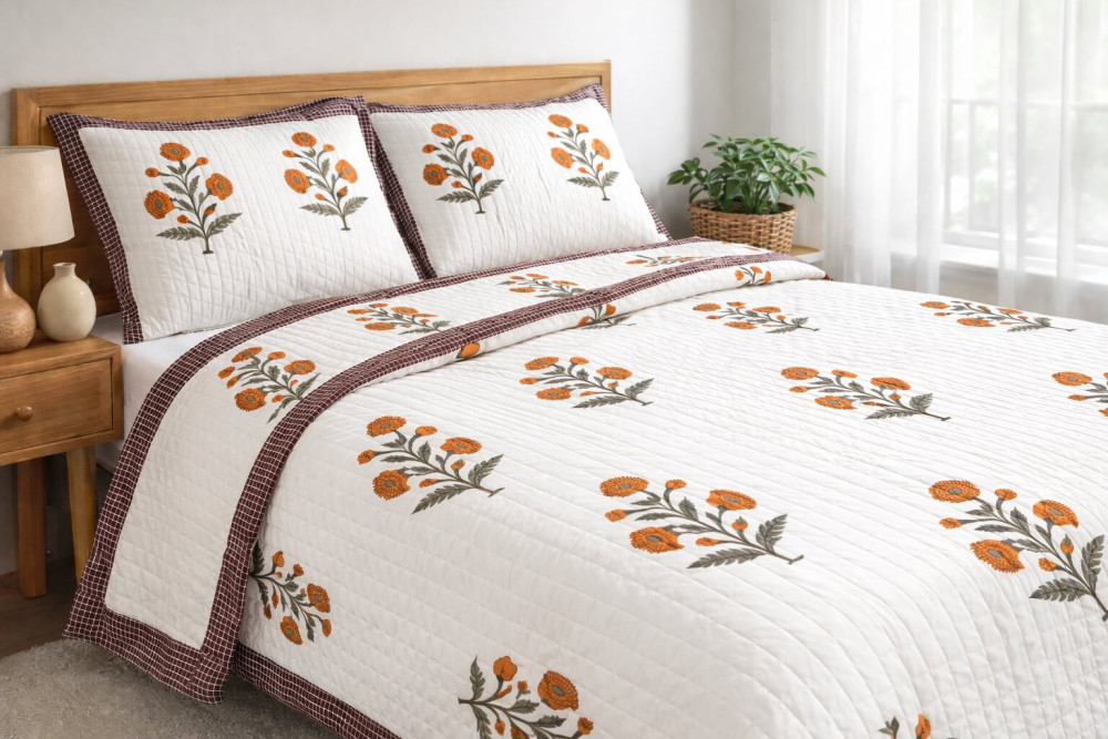 Image of Marigold Boota  Pure Cotton Quilted Bedcover