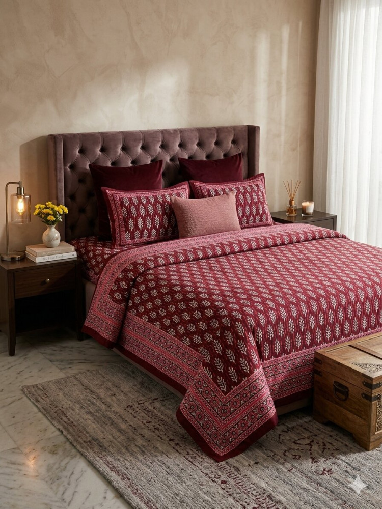 Image of Maroon Leaf Queen Size Bedsheet