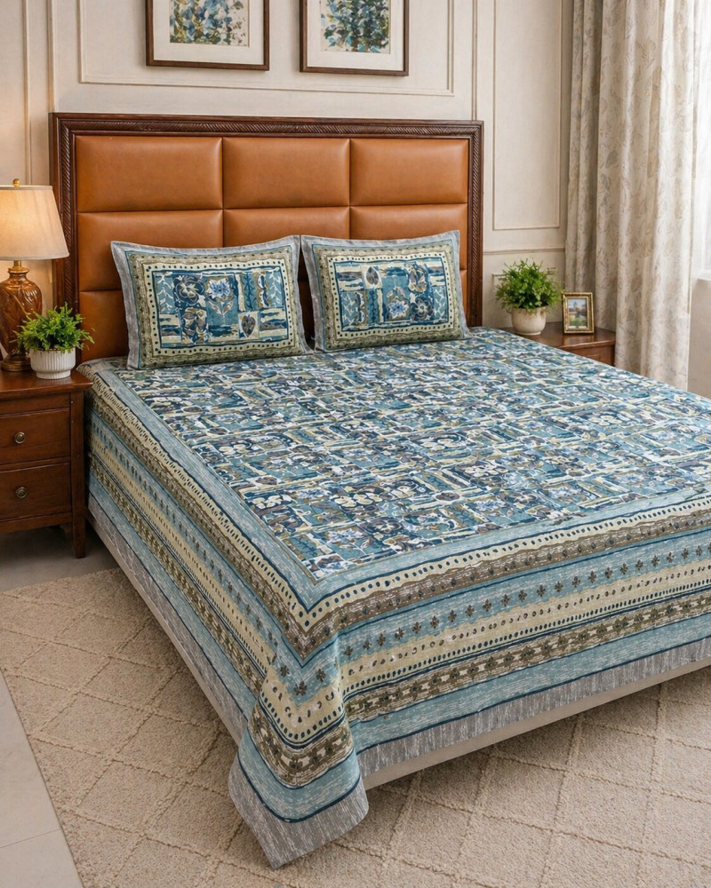Image of Mosaic Garden Pure Cotton Super King Size Bedsheet