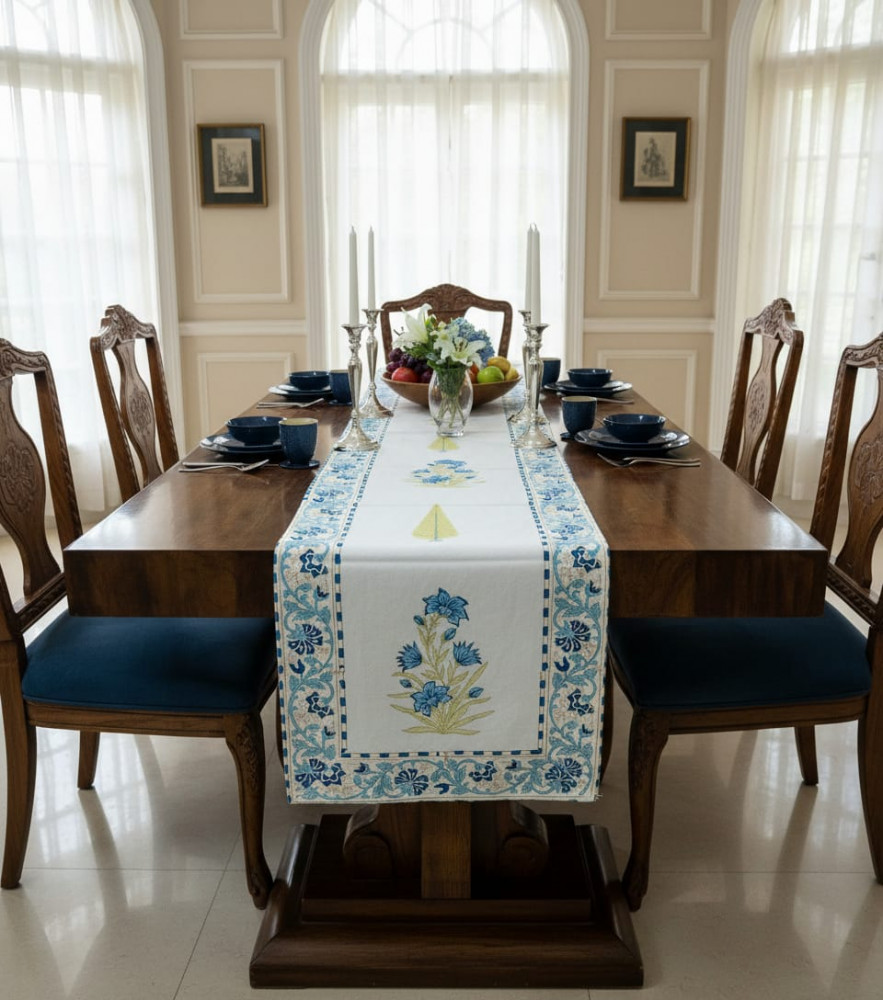 Image of Neel Vasant Handblock Canvas Cotton Table Runner