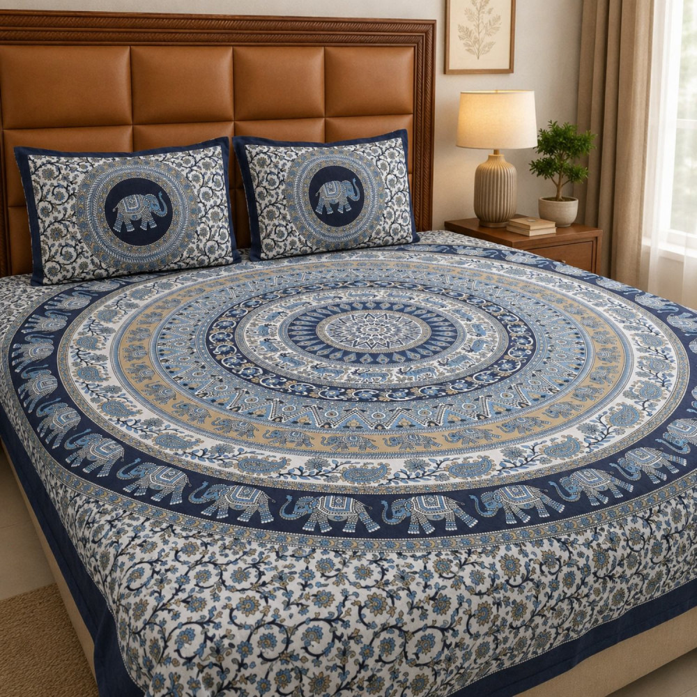 Image of Neelam  Mandala Pure Cotton Queen Size Bedsheet