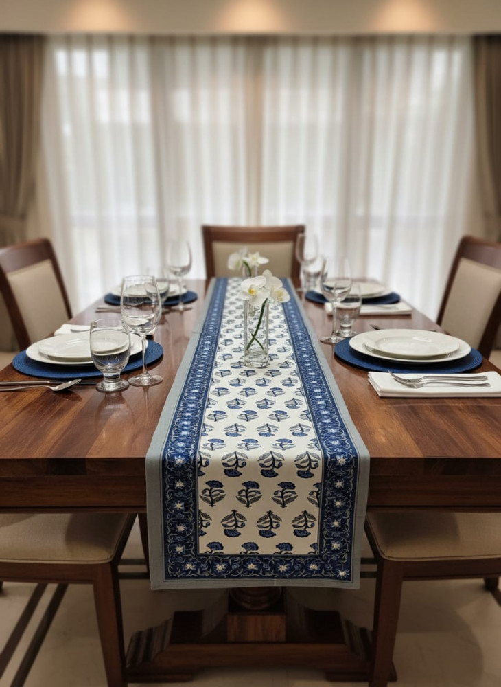 Image of Neelkamal  Handblock Canvas Cotton Table Runner