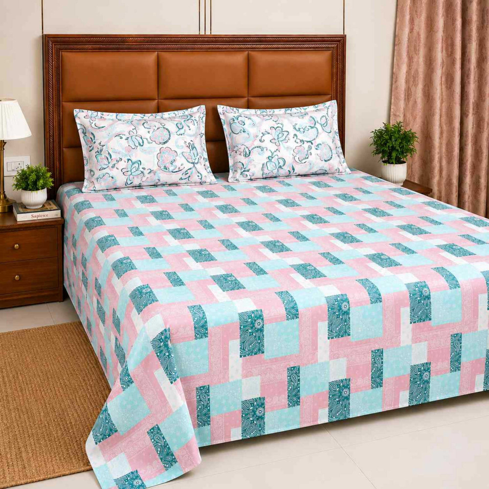 Image of Pastel Patchwork Pure Cotton Super King Size Bedsheet