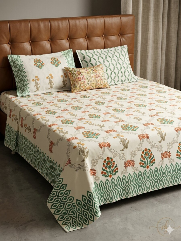 Image of Pastel Trail Percale Cotton  Handblock King Size Bedsheet