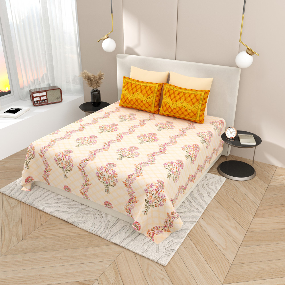 Image of Peach Garden Pure Cotton Super King Size Bedsheet