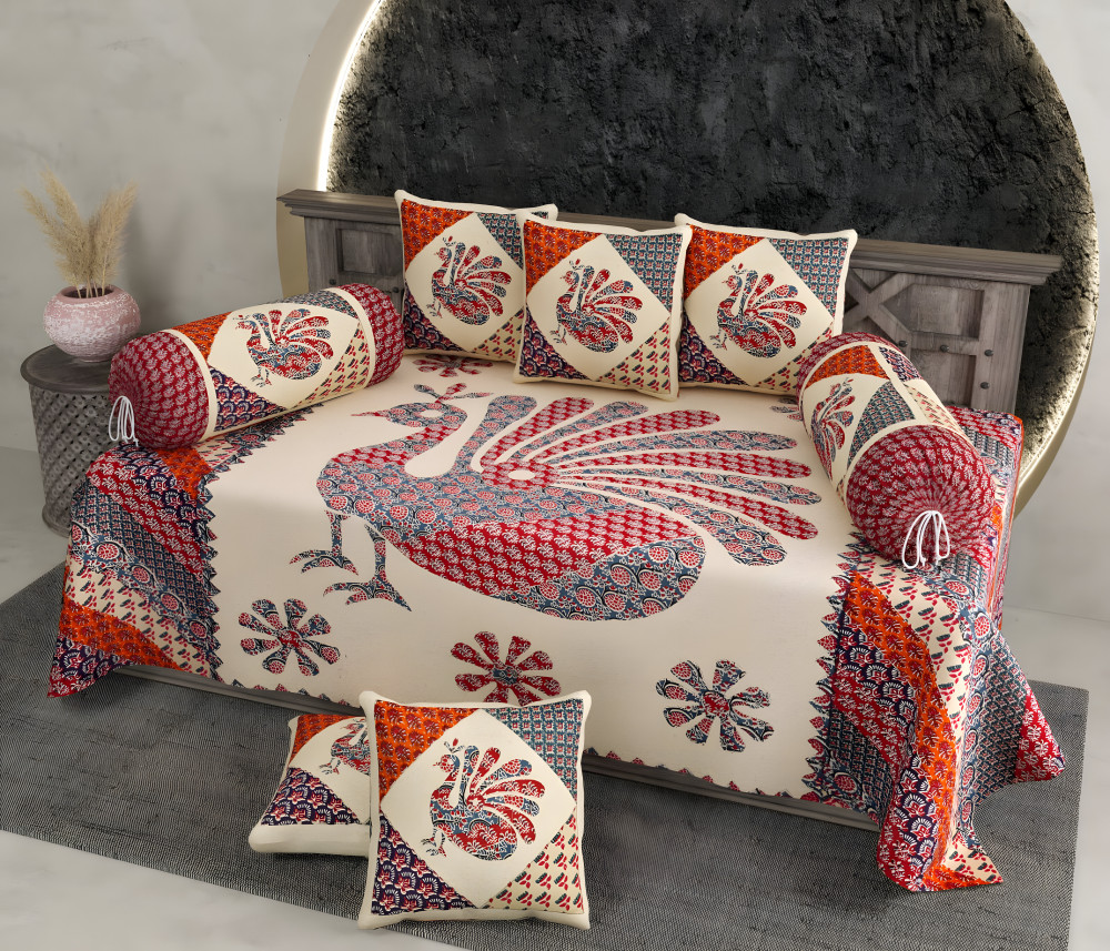 Image of Peacock Royale 8 Pcs Premium Diwan set