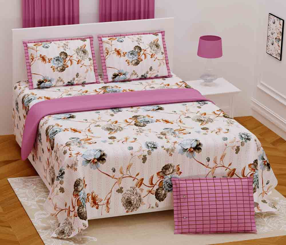 Image of Pink Meadow Pure Cotton Super King Size Bedsheet