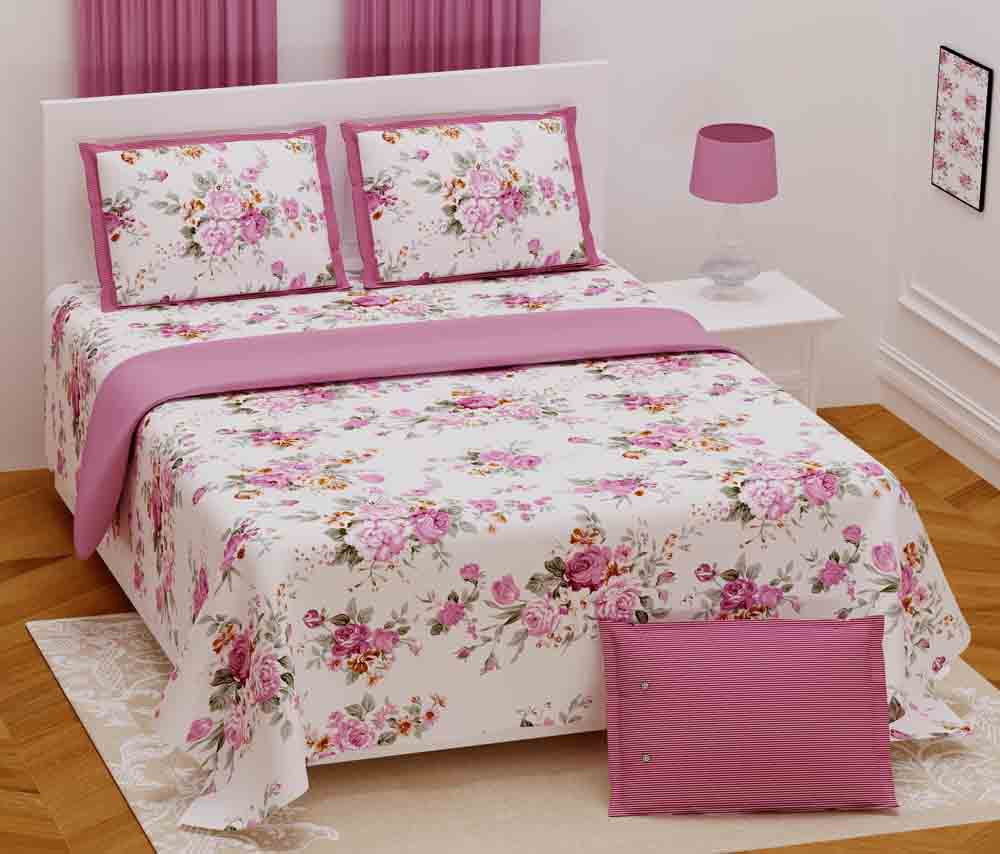 Image of Pink Rose Pure Cotton Super King Size Bedsheet