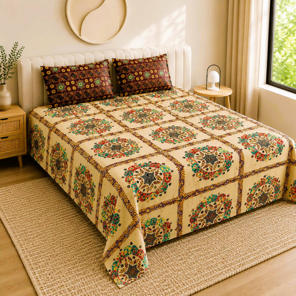 Image of Rajwada Bandhej Pure Cotton Super King Size Bedsheet