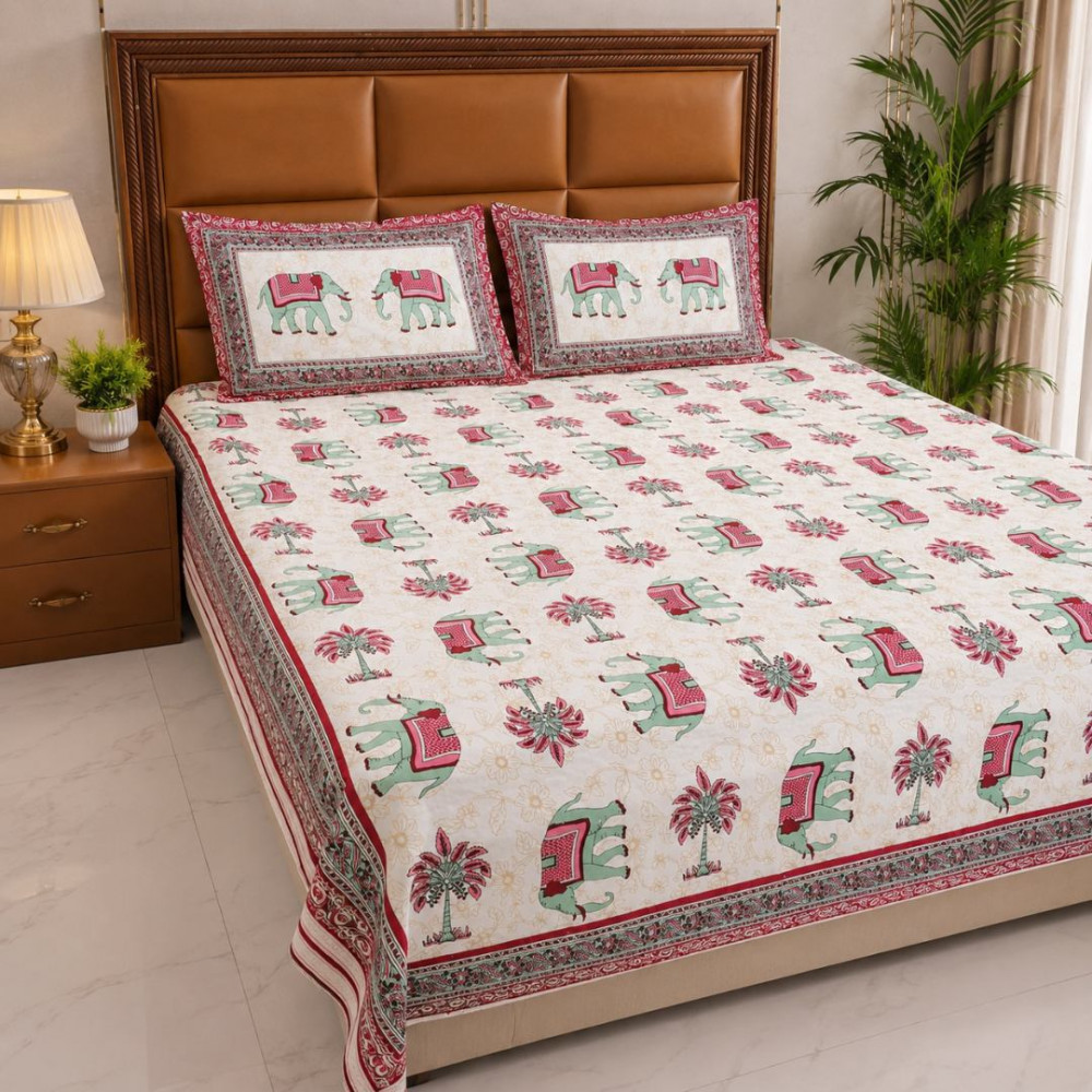 Image of Rajwadi Elephant Queen Size Bedsheet