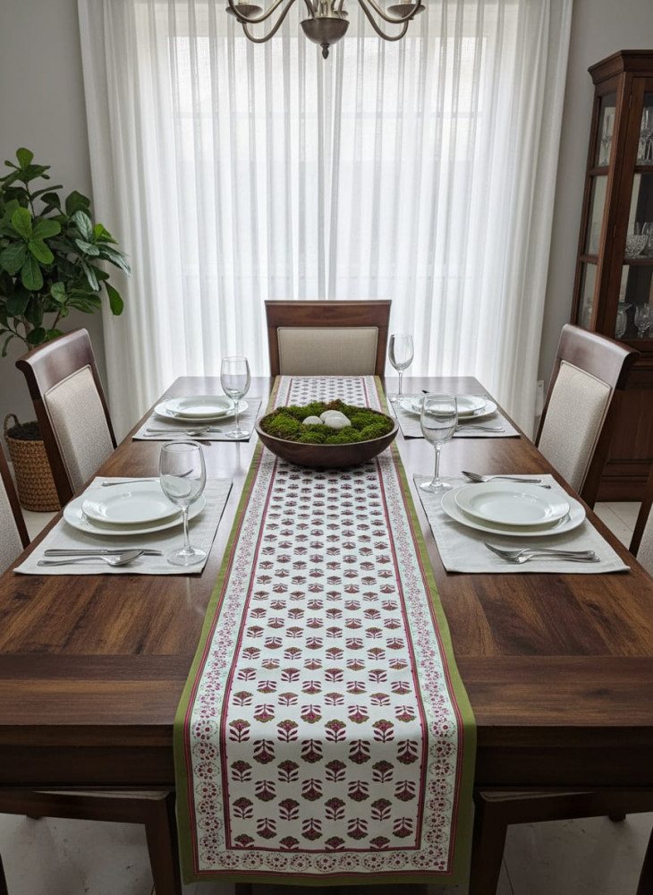 Image of Rani Boota Handblock Canvas Cotton Table Runner