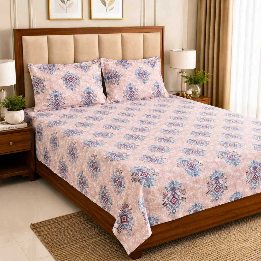 Image of Rose Ikat  Pure Cotton Super King Size Bedsheet