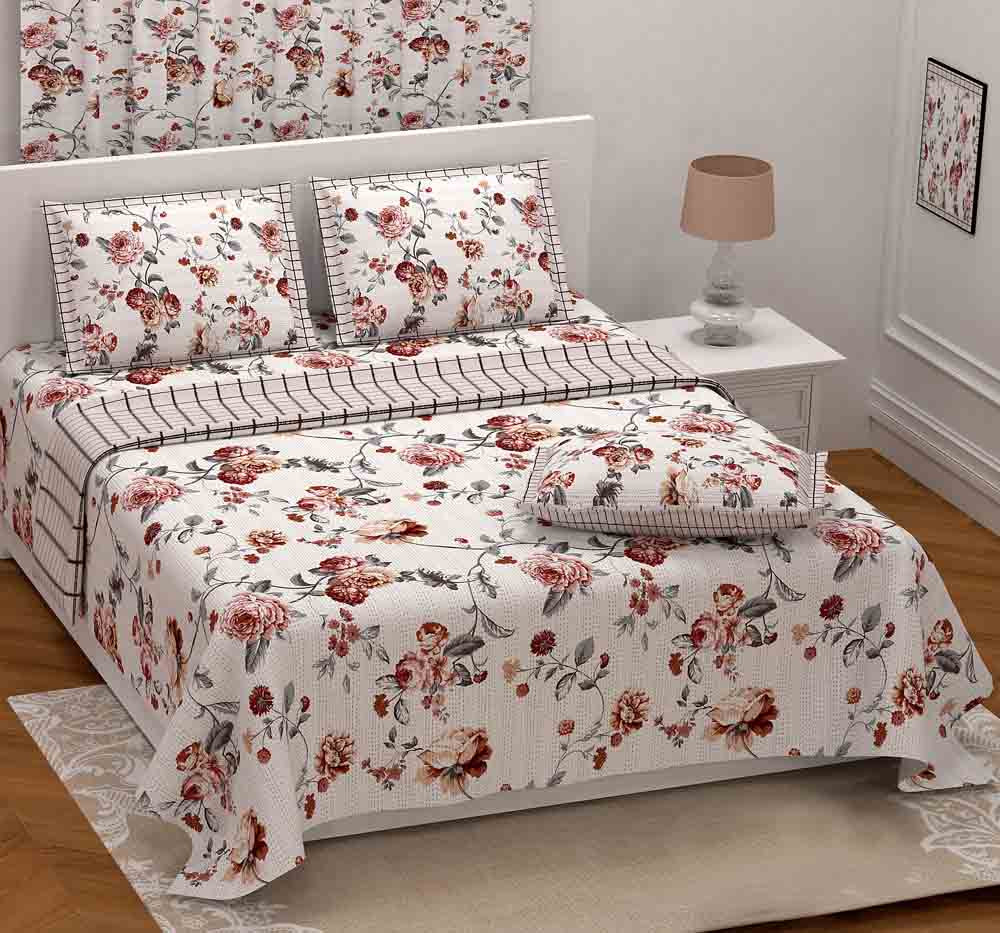 Image of Rose Serenity Pure Cotton Super King Size bedsheet