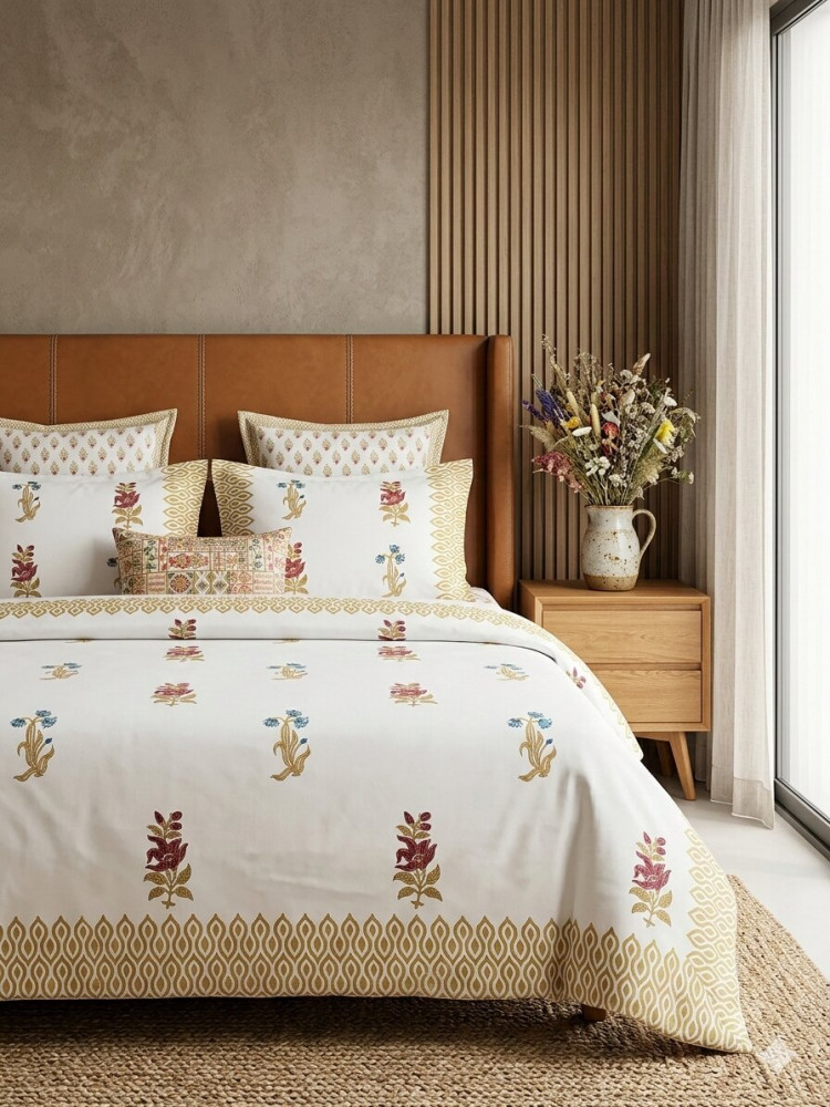 Image of Royal Garden Percale Cotton Handblock King Size Bedsheet