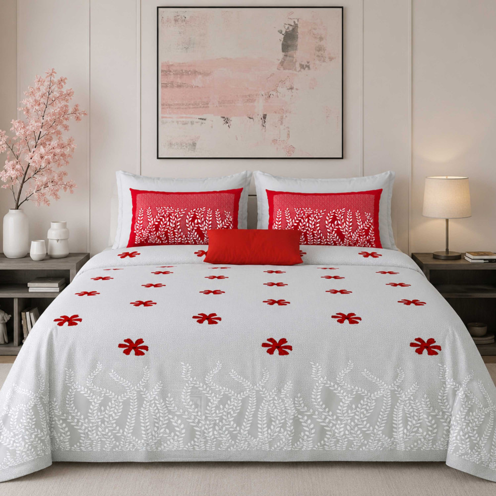Image of Ruby Bloom Pure Cotton Super King Size Bedsheet