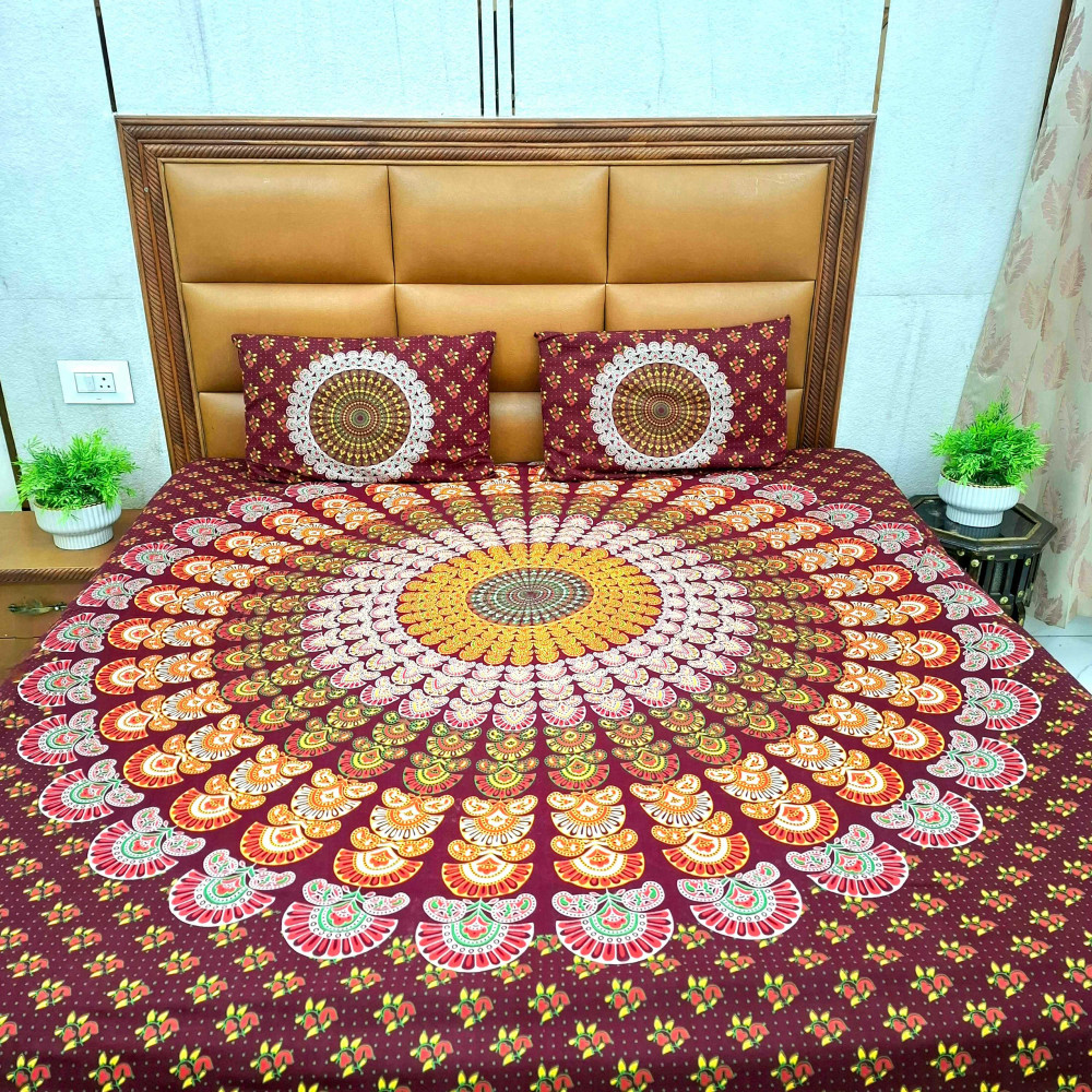 Image of Ruby Mandala Pure Cotton Queen Size Bedsheet