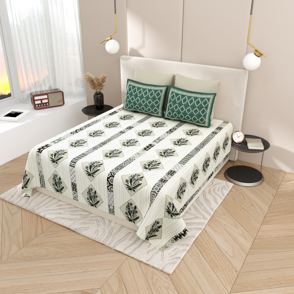 Image of Sage Blocks Pure Cotton Super King Size Bedsheet