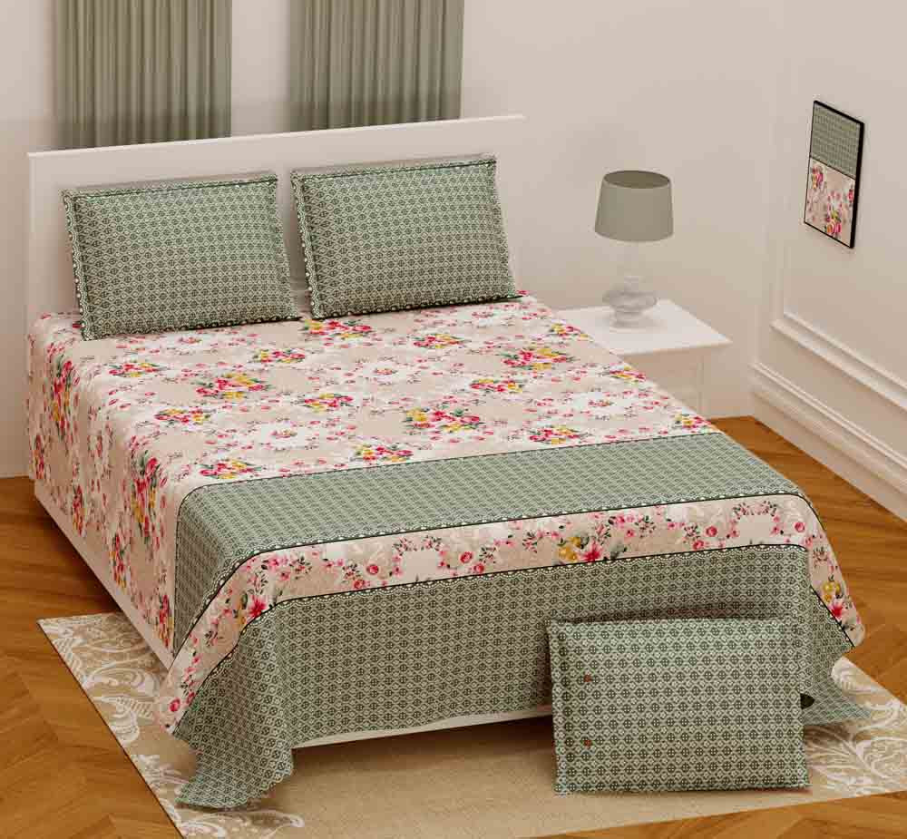Image of Sage Green Pure Cotton Super King Size Bedsheet