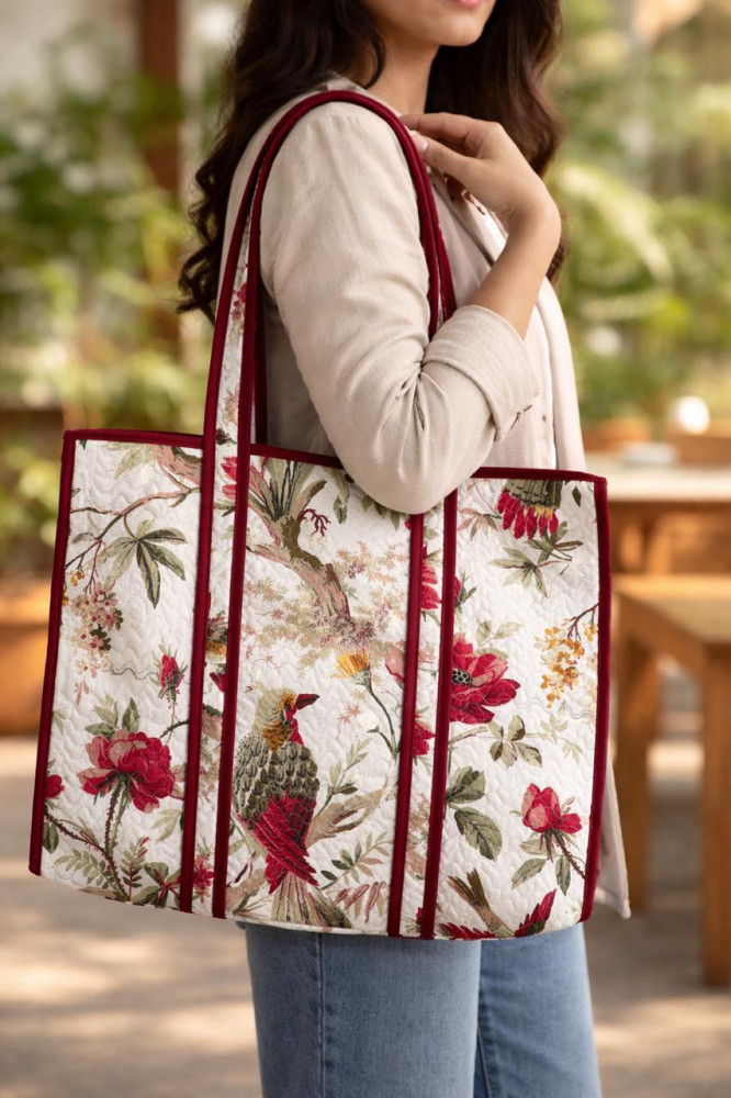Image of Scarlet Heritage Cotton  Quilted Tote Bag with zip clousure