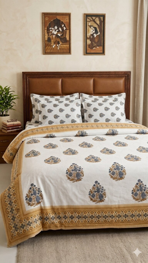 Image of Sunehri  Pure Cotton Super King Size Bedsheet