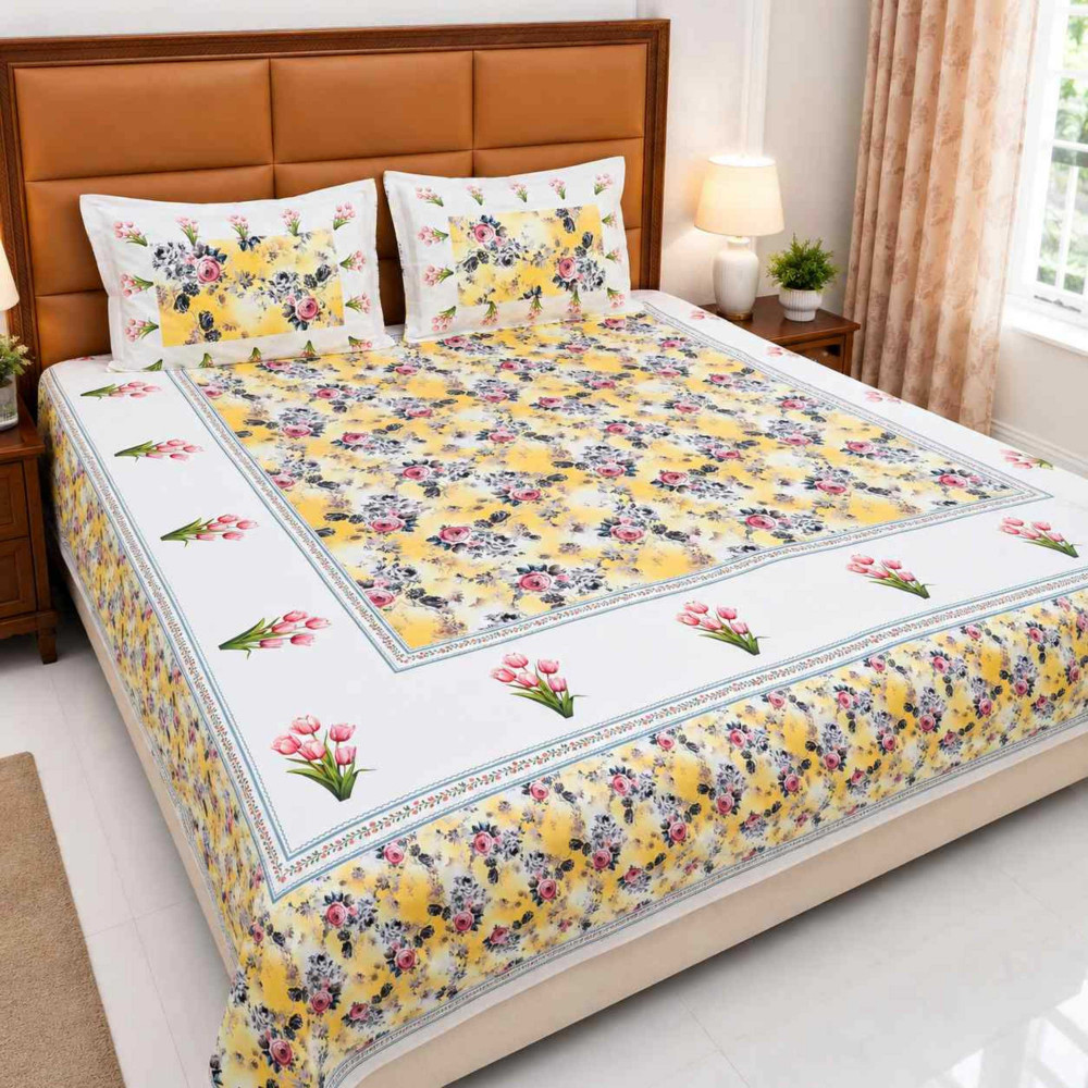 Image of Sunlit Garden Pure Cotton Super King Size Bedsheet
