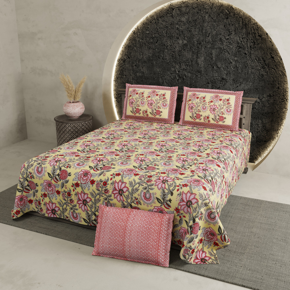 Image of Sunlit Rose Pure Cotton Super King Size Bedsheet