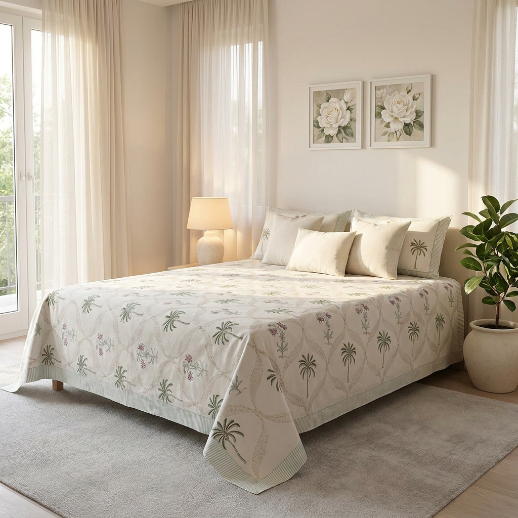 Queen Size Percale Fine Cotton Bedspread with 2 Pillow Cases 100869