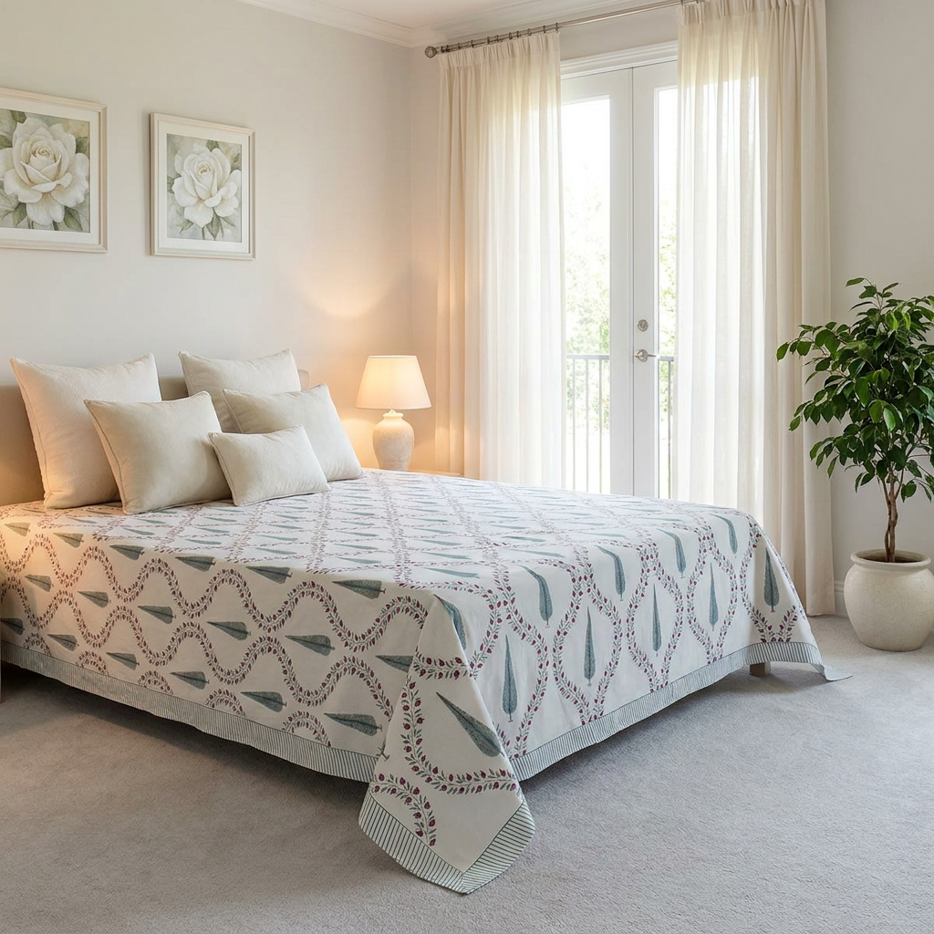 Queen Size Percale Fine Cotton Bedspread with 2 Pillow Cases 100873