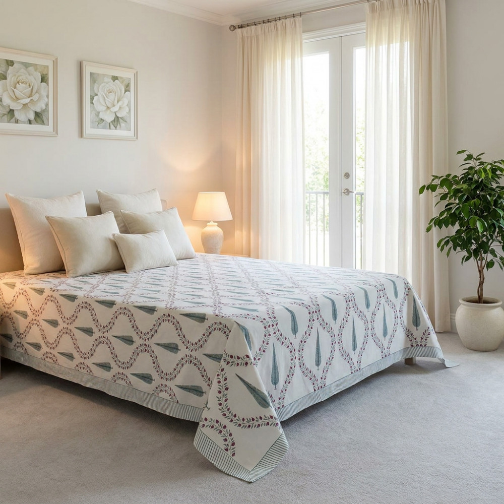 Image of Queen Size Percale Fine Cotton Bedspread with 2 Pillow Cases | 100873