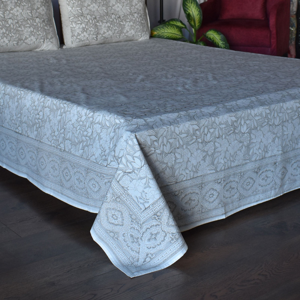 Image of HKing Size Block Printed Percale Fine Cotton Bedspread with 2 Pillow Cases | 100932