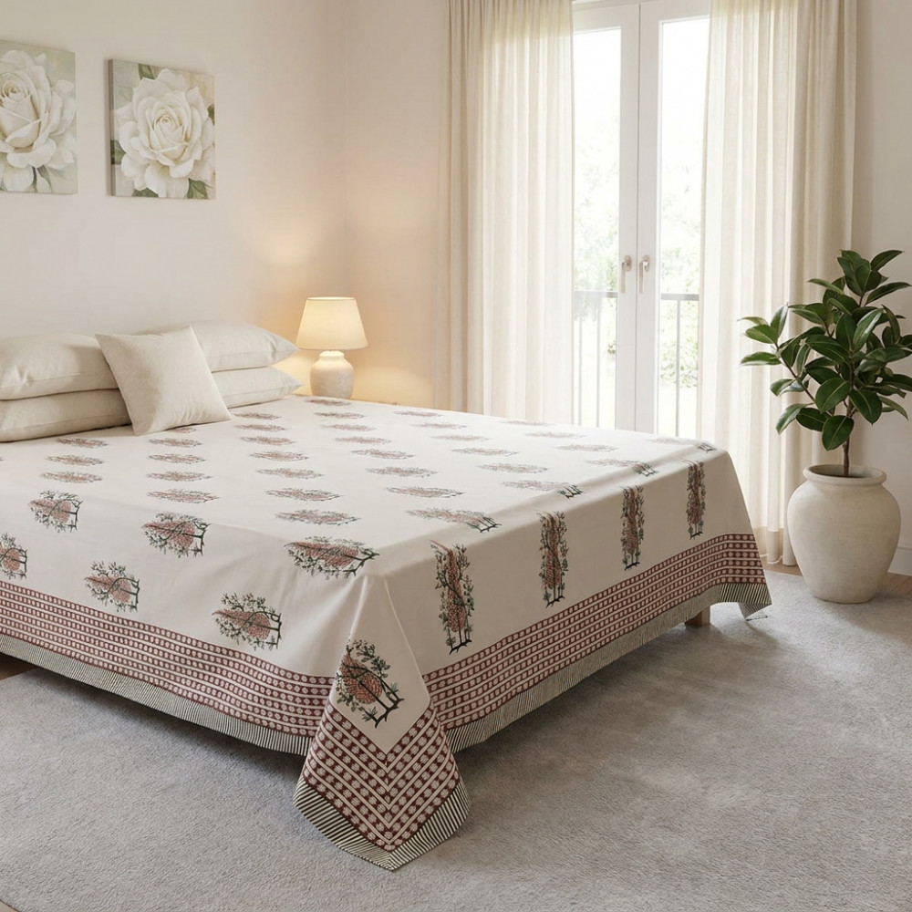Image of Hand Block Printed Cotton Percale Queen Size Bedspread | 106726